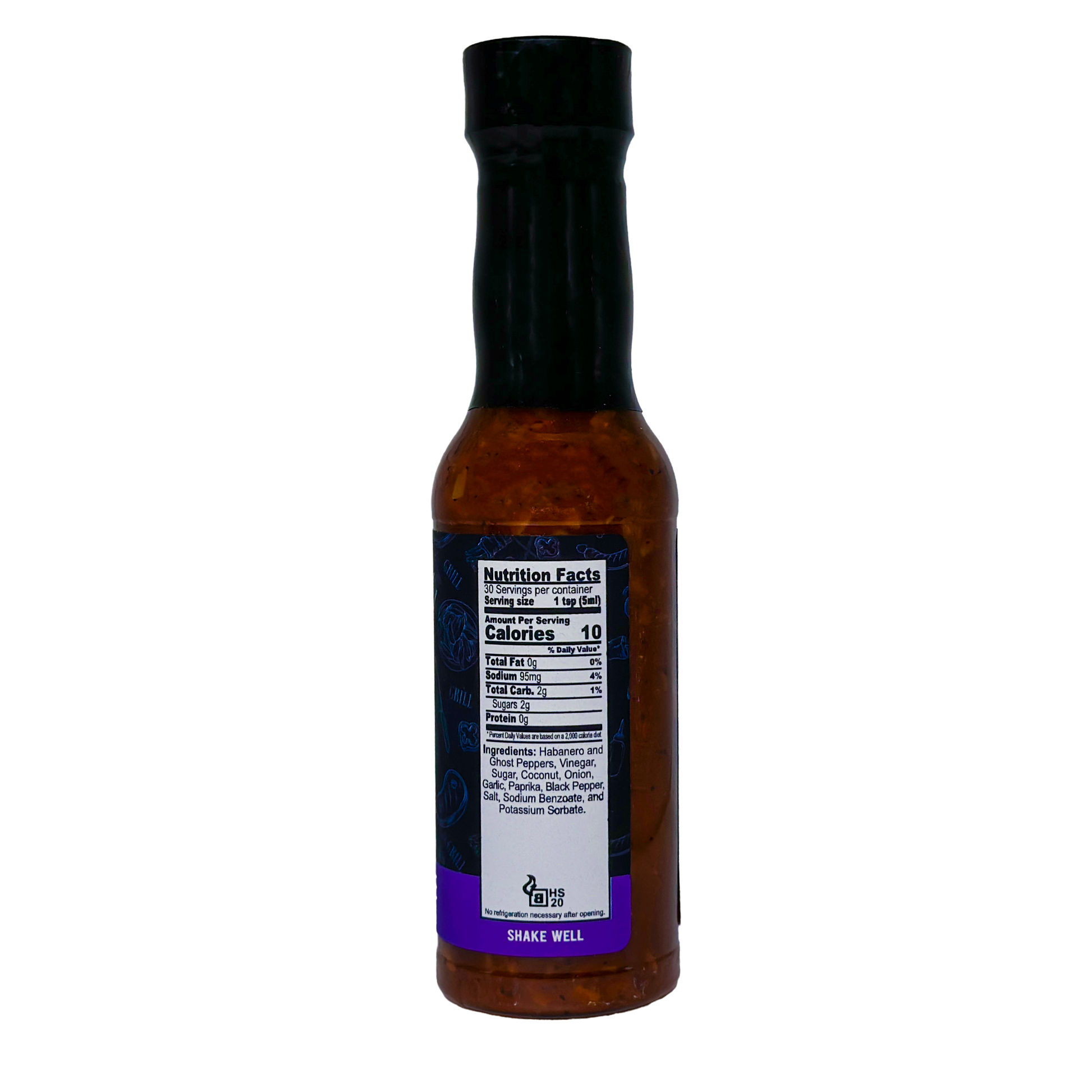Ingredients and nutrition label for Heart Stopper hot sauce